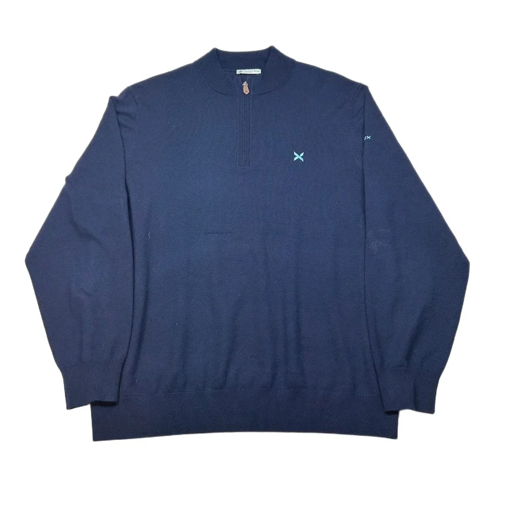 Donald Ross Sportswear Pullover Sweater Mens XL 1/4 Navy Blue Zip Merino Wool